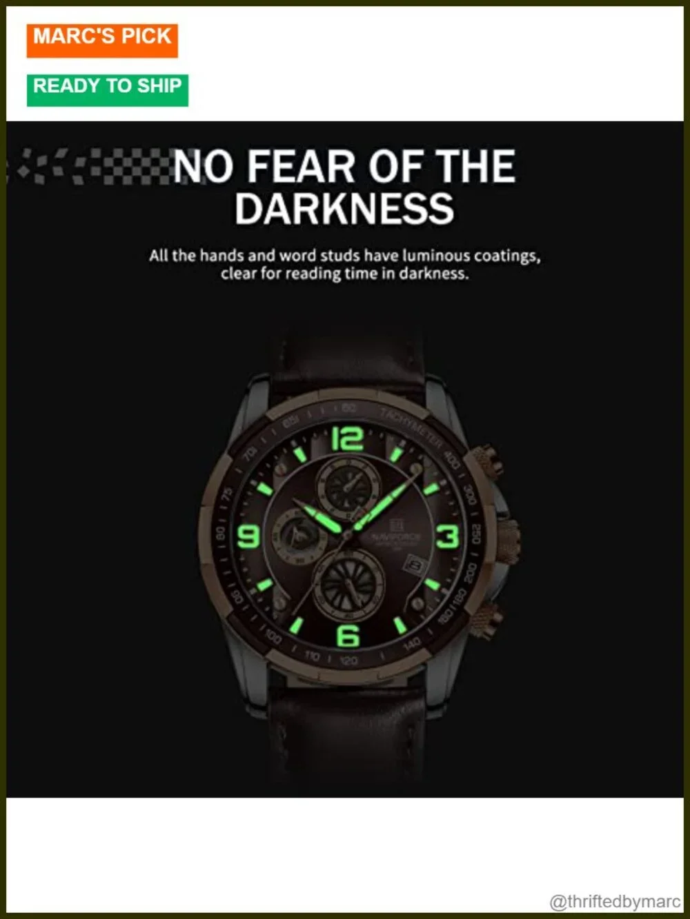 Sport Chronograph Leather Strap Wrist Watch for Men